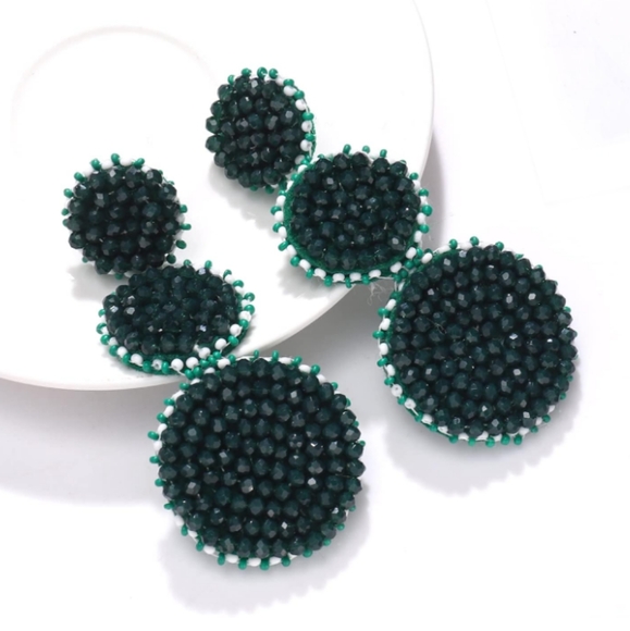 Petal Pink Champagne Beaded Triple Tier Earrings Bohemian Festival Statement New - Picture 7 of 11